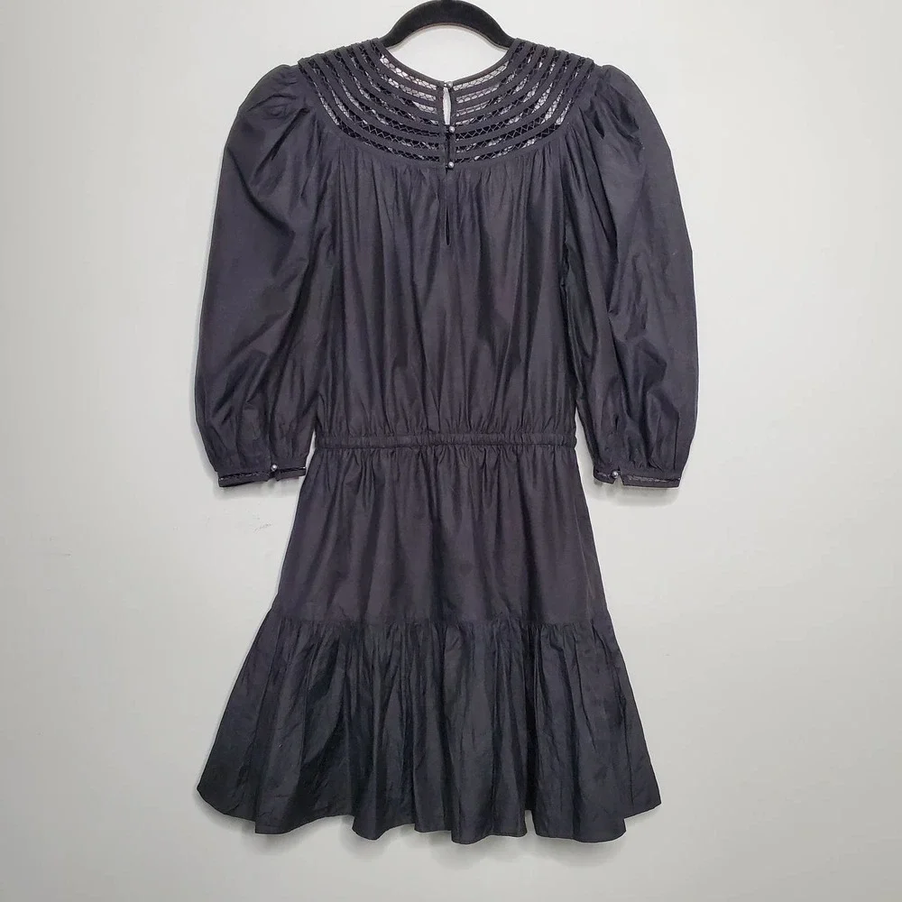 JOIE • Black Mishika Cotton Silk Blend Drawstring Victorian Dress Sz XXS - Picture 9 of 9